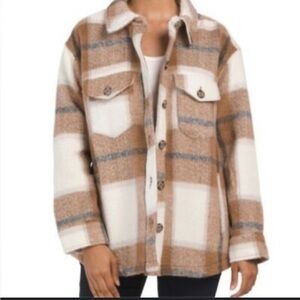 Avec Les Filles Plaid Shacket Jacket Coat Women’s Large Brown Neutral